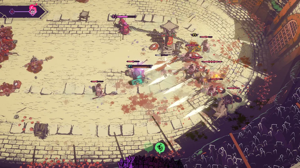 Gladiators fighting enemies in a sunlit arena